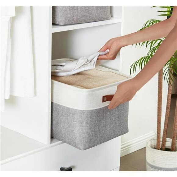 Large Fabric Storage Bins Set of 3 Closet Organizer Baskets for Shelves Grey - Picture 6 of 7